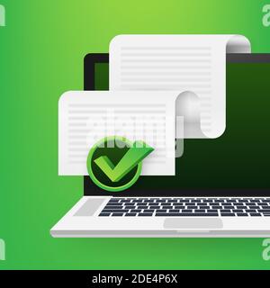 Documents icon. Stack of paper sheets. Confirmed or approved document. Vector stock illustration. Stock Vector