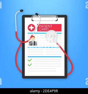 Clipboard in doctors hand. Make notes in patient card. medical report. analysis or prescription concept. Vector illustration Stock Vector