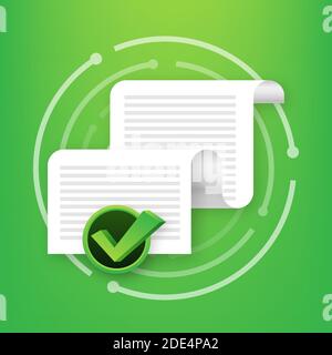 Documents icon. Stack of paper sheets. Confirmed or approved document. Vector stock illustration. Stock Vector
