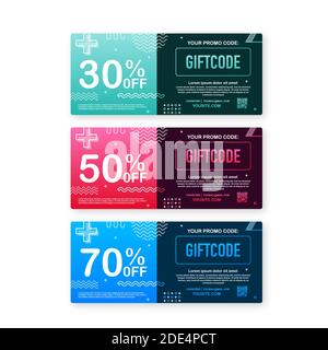 Template red and blue gift card. Promo code. Vector Gift Voucher with Coupon Code. Vector stock illustration. Stock Vector