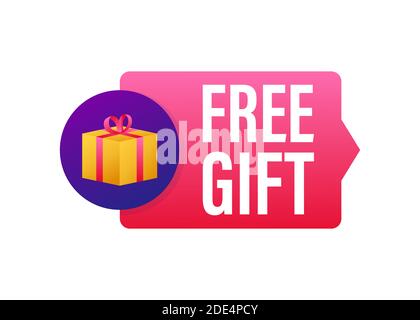 Business template with red free gift on white background for banner design. Vector business template. Present gift box icon. Stock Vector