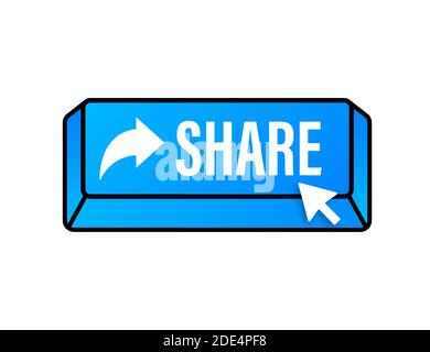 Share button in flat style on blue background. Social media. Vector stock illustration. Stock Vector