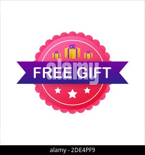 Business template with red free gift on white background for banner design. Vector business template. Present gift box icon. Stock Vector