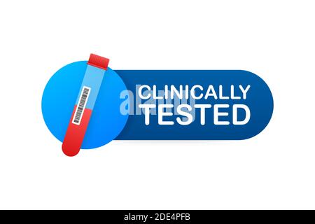 Clinically tested sign. Lab tested sign. Check mark and laboratory flask. Vector stock illustration. Stock Vector