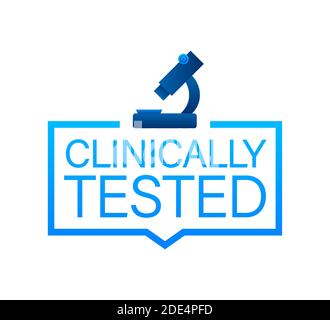 Clinically tested sign. Lab tested sign. Check mark and laboratory flask. Vector stock illustration. Stock Vector