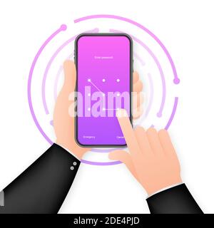 Screen lock authentication password smartphone background template. Illustration of phone ID recognition screenlock password or lockscreen passcode Stock Vector