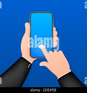 Click smartphone. Empty screen, phone mockup. Device mockup. Cursor icon vector. Hand pointer vector stock illustration. Stock Vector