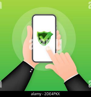 Data Protection on smartphone, privacy, and internet security. Vector stock illustration. Stock Vector
