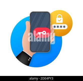 Two step authentication vector illustration, flat cartoon smartphone and computer safety login or signin. Vector stock illustration. Stock Vector