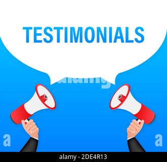 Hand holding megaphone - Testimonials. Vector stock illustration. Stock Vector