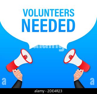 Megaphone Hand, business concept with text volunteers needed. Vector stock illustration Stock Vector