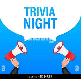 Hand Holding Megaphone with trivia night. Megaphone banner. Web design. Vector stock illustration Stock Vector