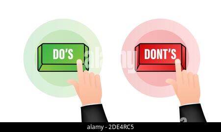 Do s and Don ts button. Flat simple thumb up symbol minimal round logotype element set. Vector illustration. Stock Vector