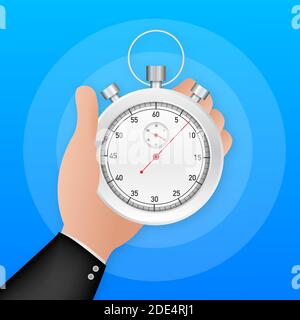 Timer hand in cartoon style. Business management. Stopwatch icon vector. Time management. Vector stock illustration. Stock Vector