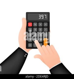Black calculator white background. Modern design. Electronic portable calculator. Vector stock illustration. Stock Vector