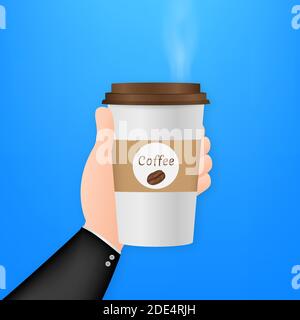 Disposable coffee cup in hand. Vector stock illustration. Stock Vector
