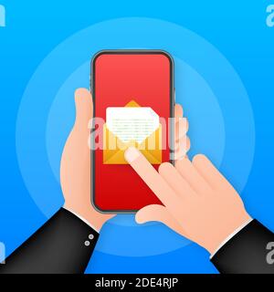 Email icon. Smartphone on white background. Concept business technology. Message reminder concept. Mail vector icon. Vector stock illustration. Stock Vector