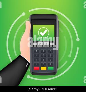 POS Payment terminal. Approved payment. Vector stock illustration. Stock Vector