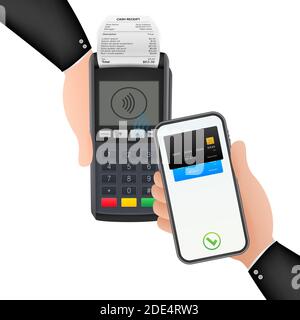 Contactless Payment Methods Mobile smart phone and wireless POS Terminal realistic style. Vector stock illustration Stock Vector