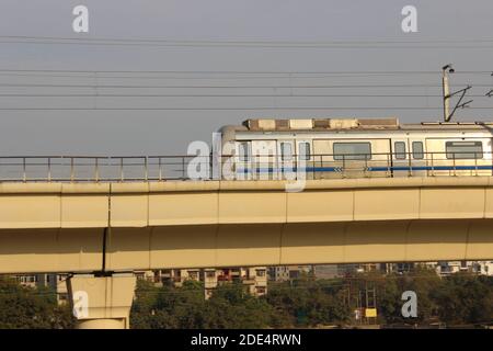 A picture of indian metro train with selective focus Stock Photo