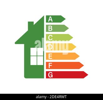 Energy efficiency chart and house concept. Home icon vector. Solar power. Green home. Vector stock illustration. Stock Vector