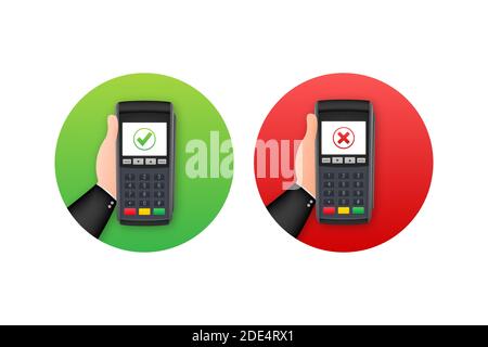 POS terminal. Approved and Rejected payment. Vector stock illustration. Stock Vector