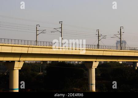 A picture of indian metro train bridge with selective focus Stock Photo