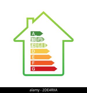 Energy efficiency chart and house concept. Home icon vector. Solar power. Green home. Vector stock illustration. Stock Vector