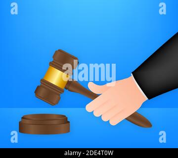 wooden judge gavel and soundboard isolated on white background. Stock Vector