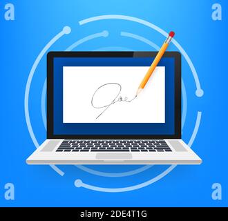 Electronic contract or digital signature concept. Vector stock illustration. Stock Vector
