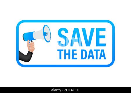 Save the date. Badge, mark on megaphone. Flat vector stock illustrations on white background. Stock Vector