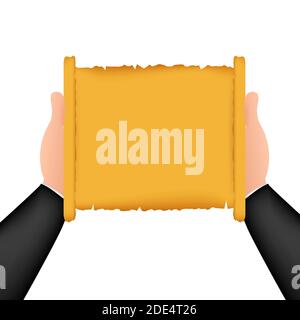 Rolled old papyrus file mockup. Realistic illustration of rolled old papyrus file. Vector illustration. Stock Vector