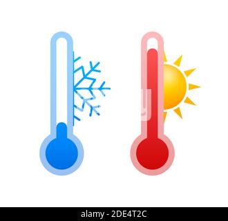 Modern thermometer, Summer background. Thermometer in cartoon style. Thermostat. Vector stock illustration. Stock Vector