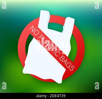 Say no to plastic bags poster. The campaign to reduce the use of plastic bags to put. Vector stock illustration. Stock Vector