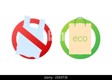 Say no to plastic bags poster. The campaign to reduce the use of plastic bags to put. Vector stock illustration. Stock Vector