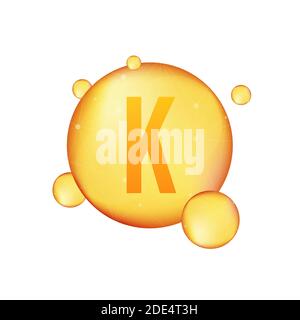 Vitamin k gold shining icon. Ascorbic acid. Vector illustration Stock Vector