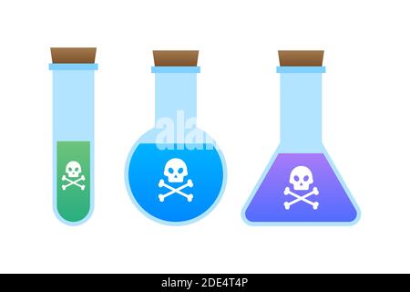 Bottle of magic acid toxic poison with skull. Vector stock illustration. Stock Vector