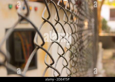 A picture of steel net with selective focus Stock Photo