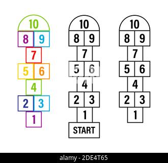 Set of child hopscotch game templates. Vector stock illustration. Stock Vector