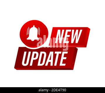Red new update banner in modern style. Web design. Vector stock illustration. Stock Vector
