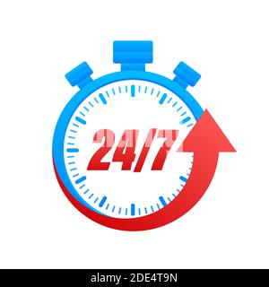 24-7 service concept. 24-7 open. Support service icon. Vector stock illustration. Stock Vector