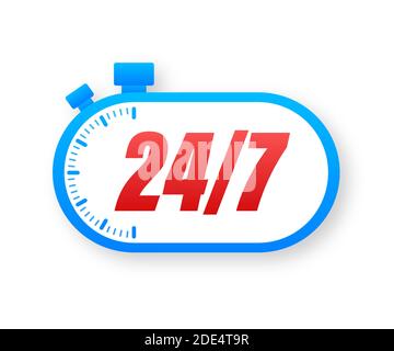 24-7 service concept. 24-7 open. Support service icon. Vector stock illustration. Stock Vector