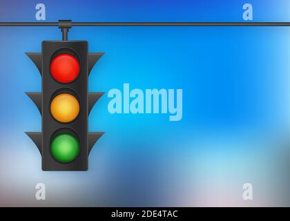 Traffic lights banner on blue background. Vector stock illustration. Stock Vector