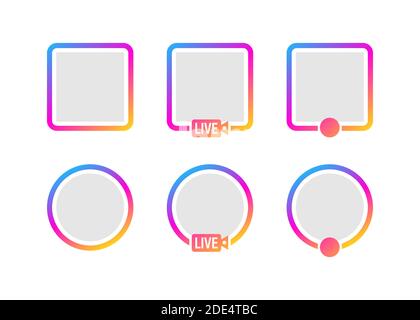 Social media icon avatar frame. Live stories user video streaming. Vector illustration. Stock Vector