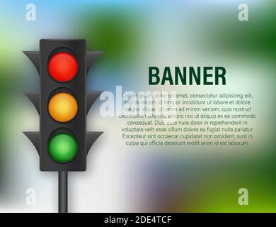 Traffic lights banner on blue background. Vector stock illustration. Stock Vector