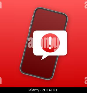 Alert message mobile notification. Danger error alerts, smartphone virus problem or insecure messaging spam problems notifications. Vector Stock Vector