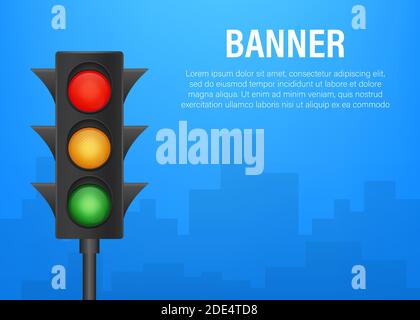 Traffic lights banner on blue background. Vector stock illustration. Stock Vector