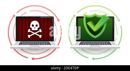 Cyber attack. Data Phishing with fishing hook, laptop, internet security. Data protection. Vector stock illustration. Stock Vector