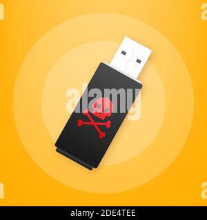 Computer virus on usb flash card. Virus protection. Vector stock illustration. Stock Vector