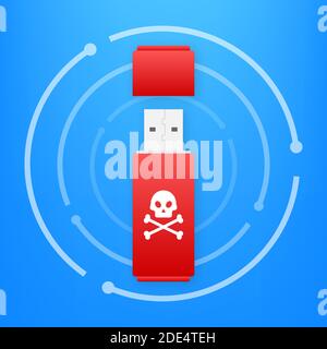 Computer virus on usb flash card. Virus protection. Vector stock illustration. Stock Vector